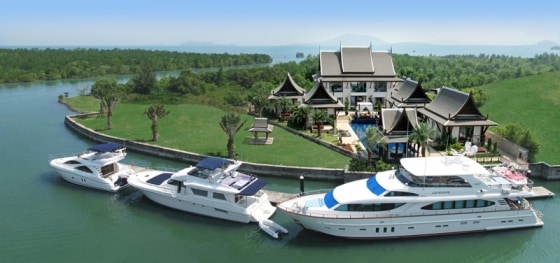 Part of $150 million "luxury lifestyle marina community" in Phuket, Thailand,the Royal Phuket Marina opened in 2006 to great fanfare and instant patronage when the 22nd Phuket King's Cup christened the marina. With its initial condominium shares and marina berths already filled, entreprenuer Gulu Lalvani's luxury resort has plans to expand the marina, add more private villas with their own moorings and build a ritzy hotel.